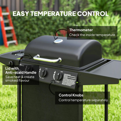 3+1 Burner Propane Gas BBQ Grill, Portable With Side Burner, Thermometer, Black Propane Gas Grills at Gallery Canada