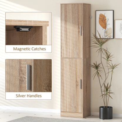Tall Bathroom Cabinet, Slim 6-Tier Bathroom Floor Cabinet with 2 Doors and 4 Adjustable Shelves, Natural Wood Freestanding Bathroom Cabinets at Gallery Canada