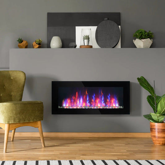 Wall Mounted Fireplace, 41 Inch, Electric with LED Flame Effect, Black Electric Fireplaces Black at Gallery Canada