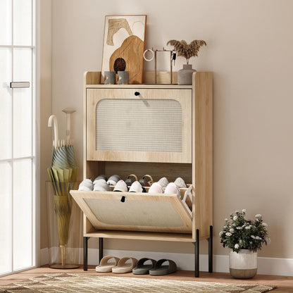 Shoe Cabinet With 2 Flip Drawers, Narrow Oak Storage Shoe Storage Cabinets & Racks at Gallery Canada