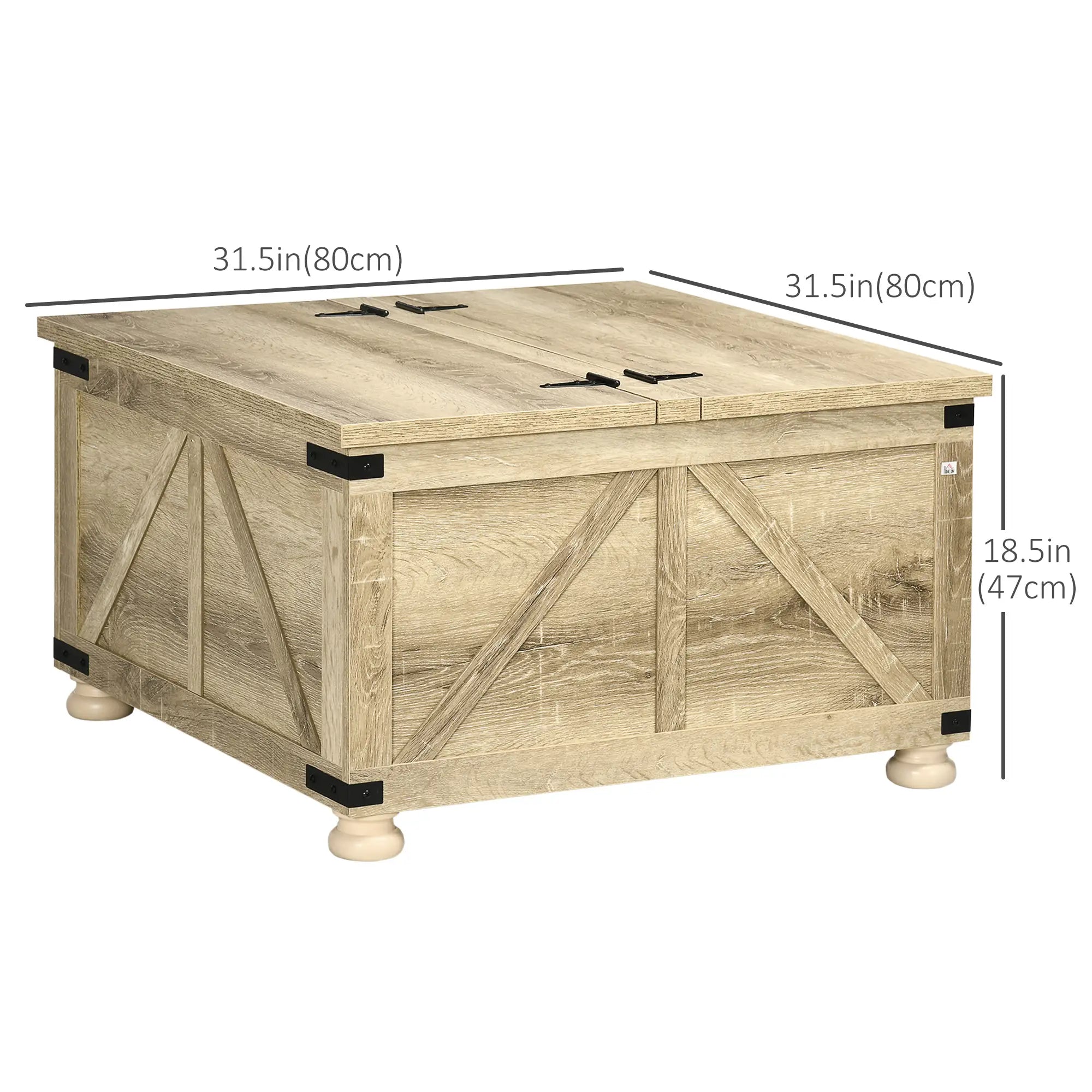 Farmhouse Coffee Table, Square Flip-Top Lid, Hidden Storage, Oak Coffee Tables at Gallery Canada