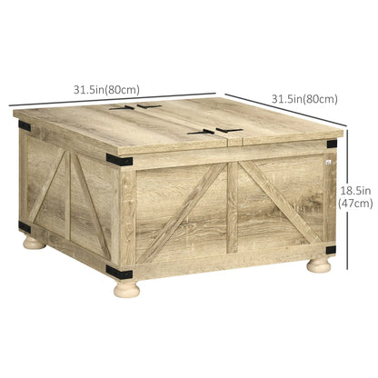 Farmhouse Coffee Table, Square Flip-Top Lid, Hidden Storage, Oak Coffee Tables at Gallery Canada
