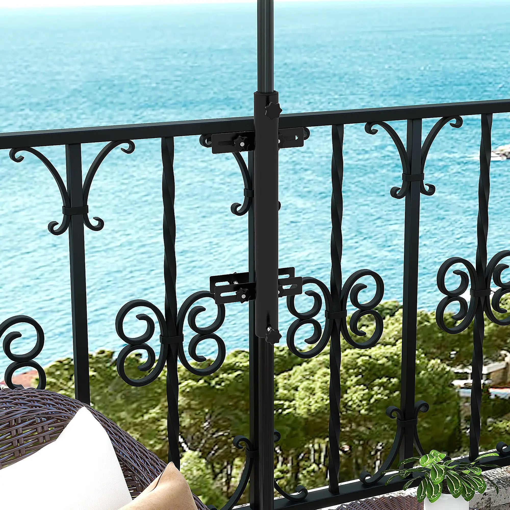 Patio Umbrella Holder Stand, Deck Railing Mount Bracket, Adjustable Clamps, Black Umbrella Bases at Gallery Canada