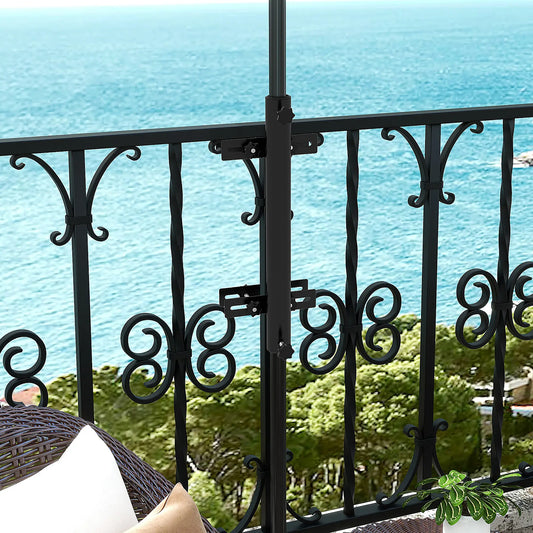 Patio Umbrella Holder Stand, Deck Railing Mount Bracket, Adjustable Clamps, Black Umbrella Bases Black at Gallery Canada
