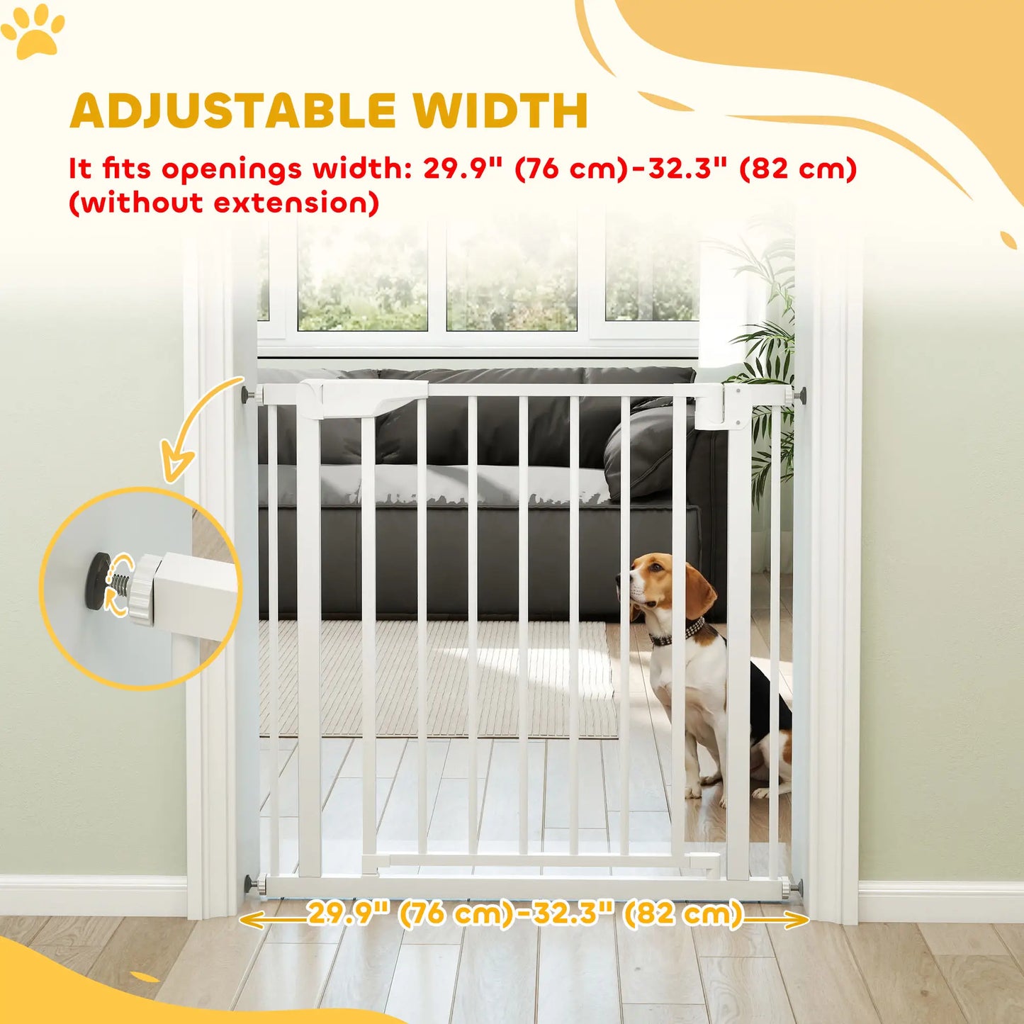 Baby Pet Safety Gate 30"-32" Wide, Auto-Close, White