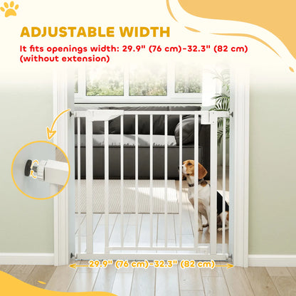 Baby Pet Safety Gate 30"-32" Wide, Auto-Close, White