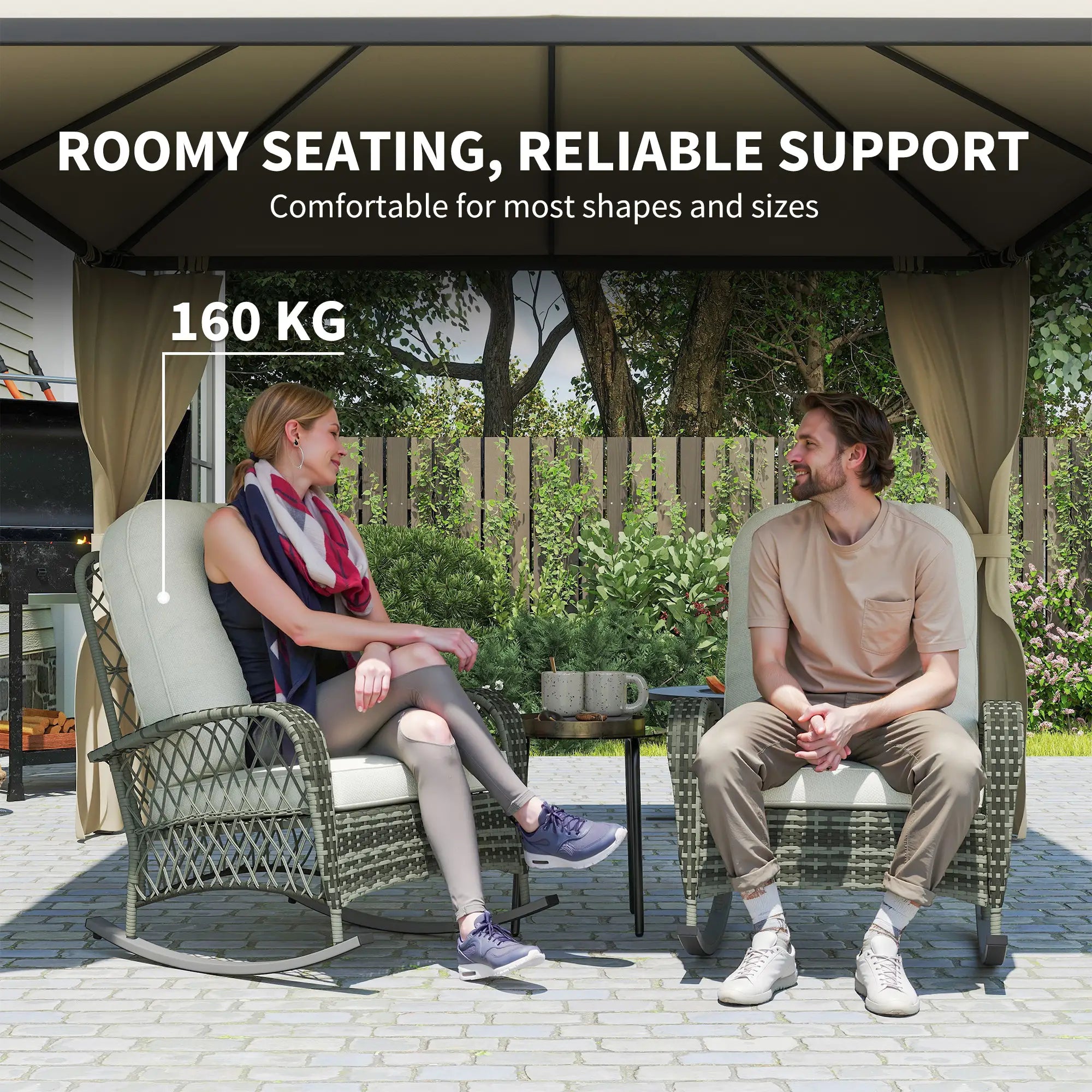 Rattan Rocking Chair, Outdoor Wicker Patio Rocker with Cushions, Khaki Outdoor Rocking Chairs at Gallery Canada