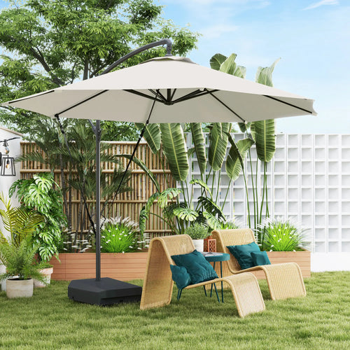 10FT Cantilever Umbrella With Fillable Base, Wind Strap, Cover, Cream White