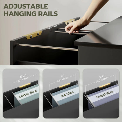 Lateral File Cabinet, 2 Drawers, Letter/A4/Legal Size, High Gloss Black Office Cabinets & Cupboards at Gallery Canada