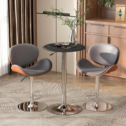 Round Bar Table, Adjustable Height, Faux Leather Top, Chrome Base, Black Bar Tables & Dining Tables at Gallery Canada