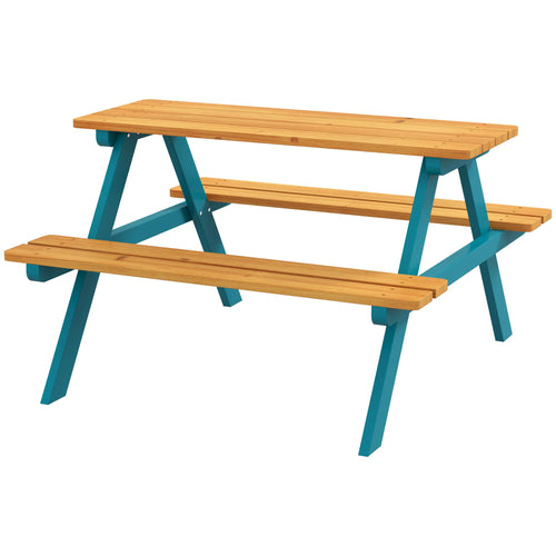 Kids Outdoor Table Set Wooden Toddler Picnic Table Benches for 4, Natural Wood