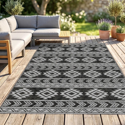 Reversible Outdoor RV Rug, Patio Mat, 6' x 9', Black & Grey Garden Decor at Gallery Canada