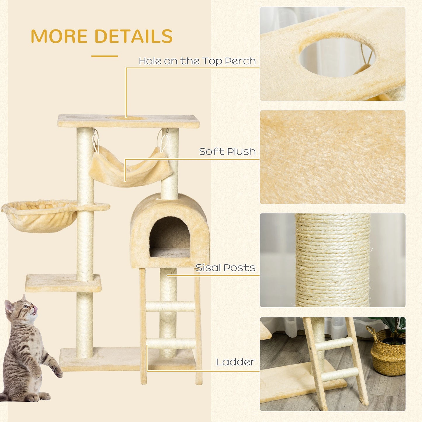 39" Deluxe Cat Tree Tower, Scratching Post, Kitten Condo, Deep Cream Cat Towers at Gallery Canada