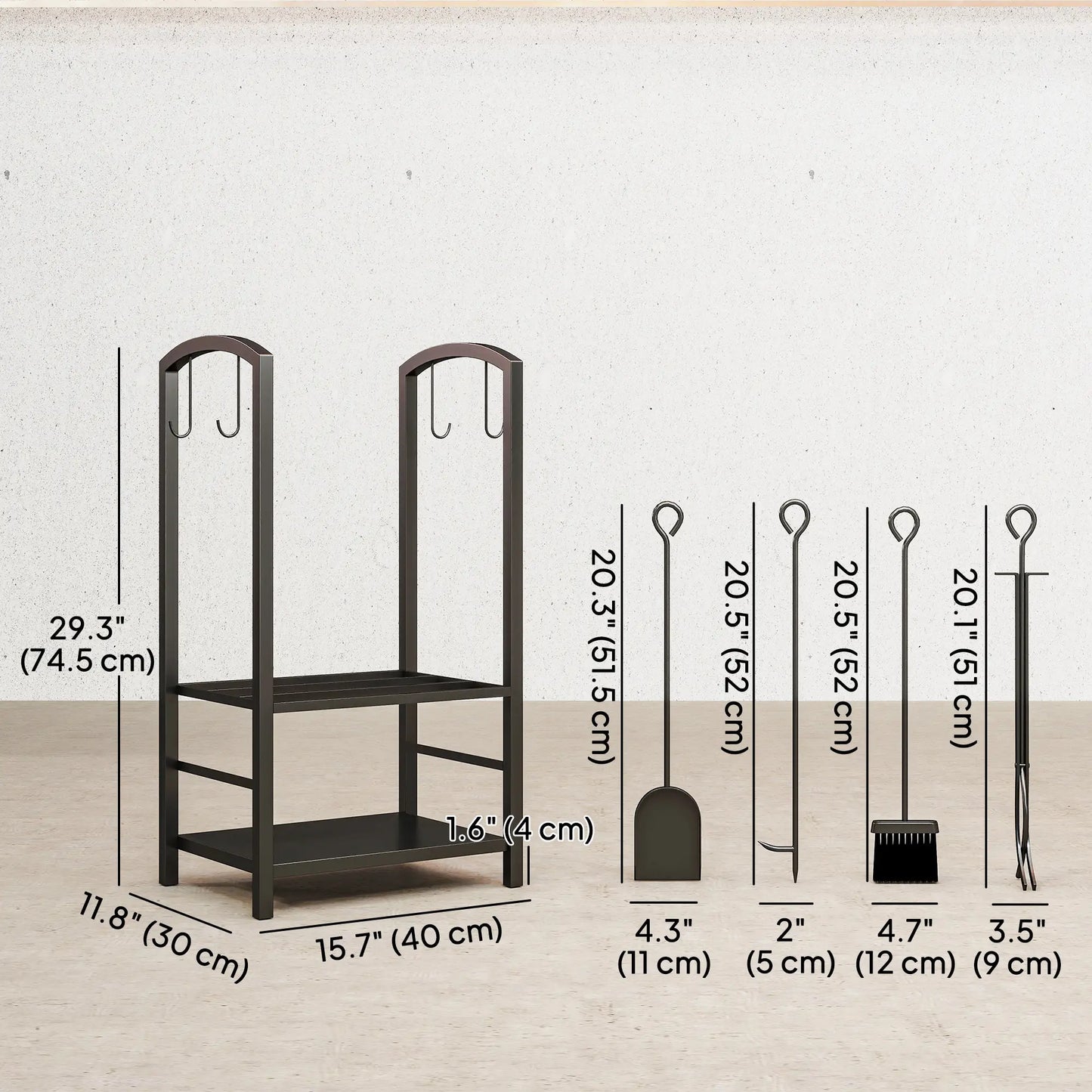 16" 2-Tier Firewood Log Rack, Storage Holder with Tools, Black Firewood Racks at Gallery Canada