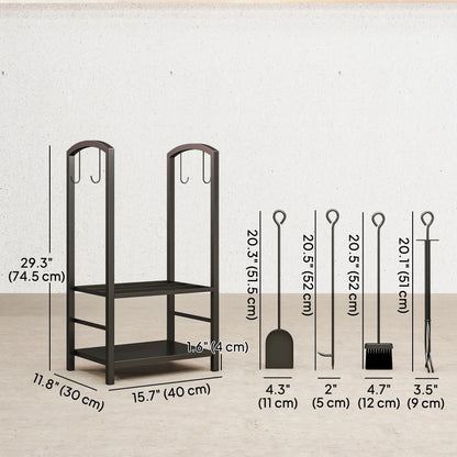 16" 2-Tier Firewood Log Rack, Storage Holder with Tools, Black Firewood Racks at Gallery Canada