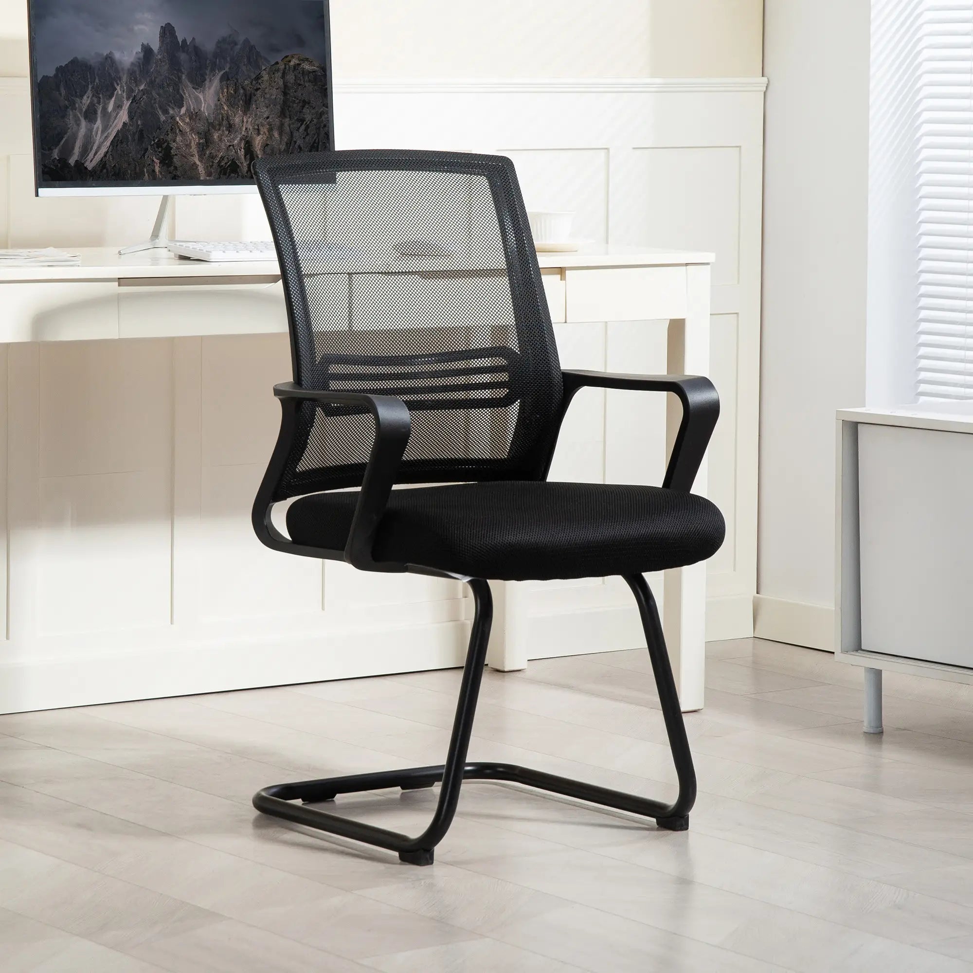 Ergonomic Desk Chair No Wheels, Padded Mesh Office Chair, Black Task Chairs at Gallery Canada