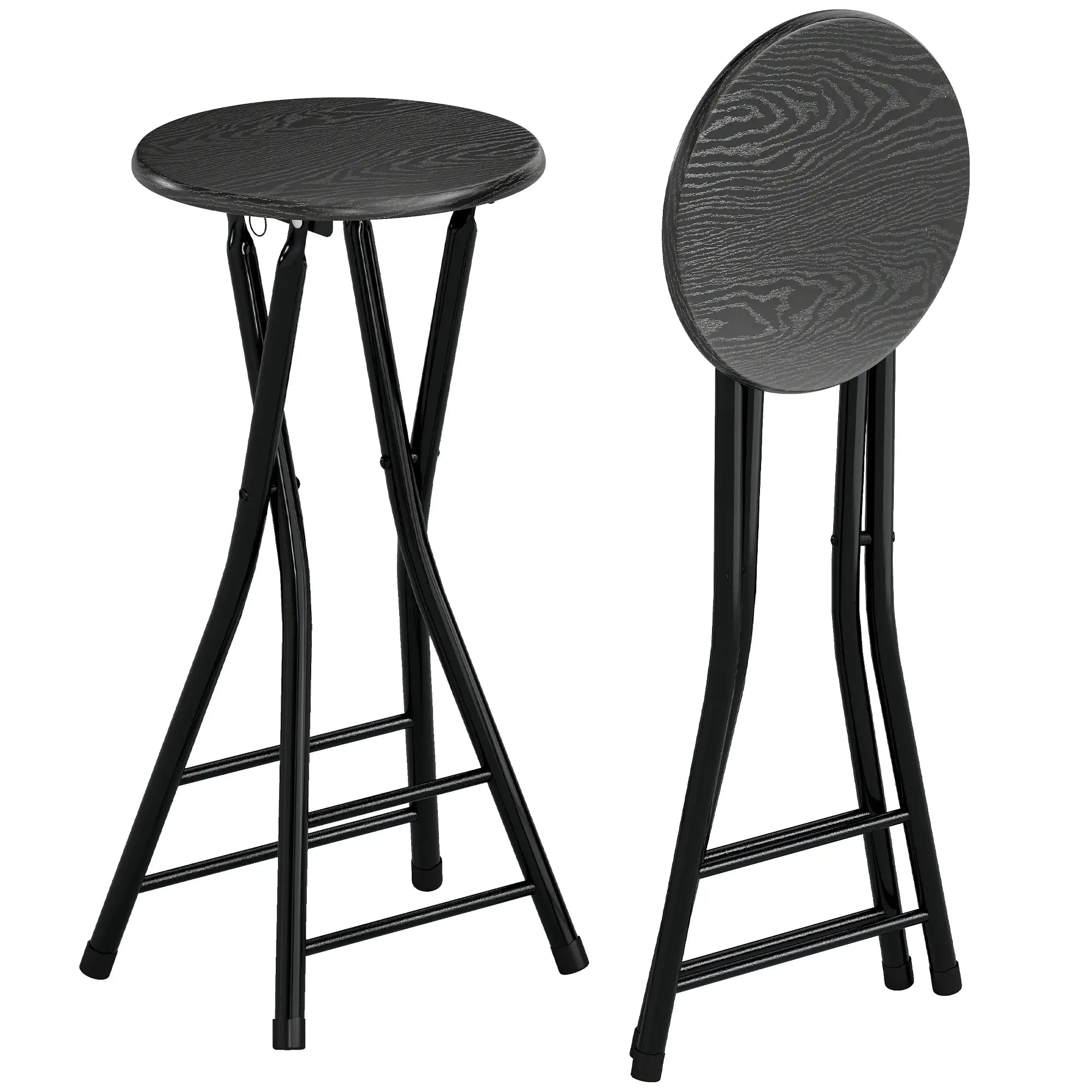 Set of 2 Foldable Barstools, Counter Height with Footrest, Steel Legs, Black Bar Stools at Gallery Canada