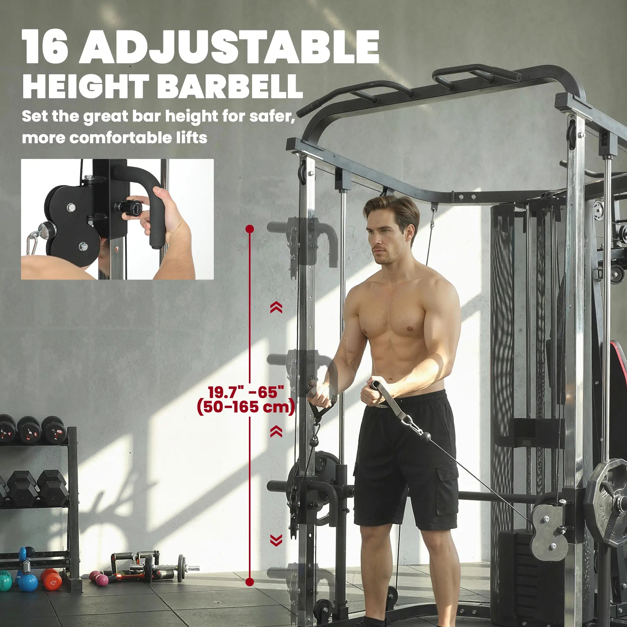 Multi Gym Smith Machine, 143LBS Weight Stack, Cable Pulley System Strength Training Equipment at Gallery Canada