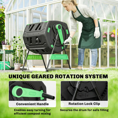 53 Gal Dual Chamber Tumbling Composter, Adjustable Vents, BPA Free, Green Garden Accessories at Gallery Canada