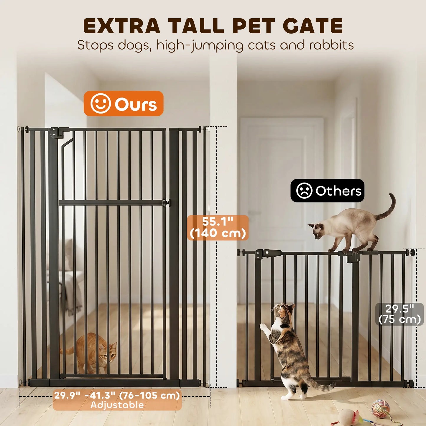 55" Extra Tall Pet Gate, 30-41" Wide, Adjustable, Pressure Mounted