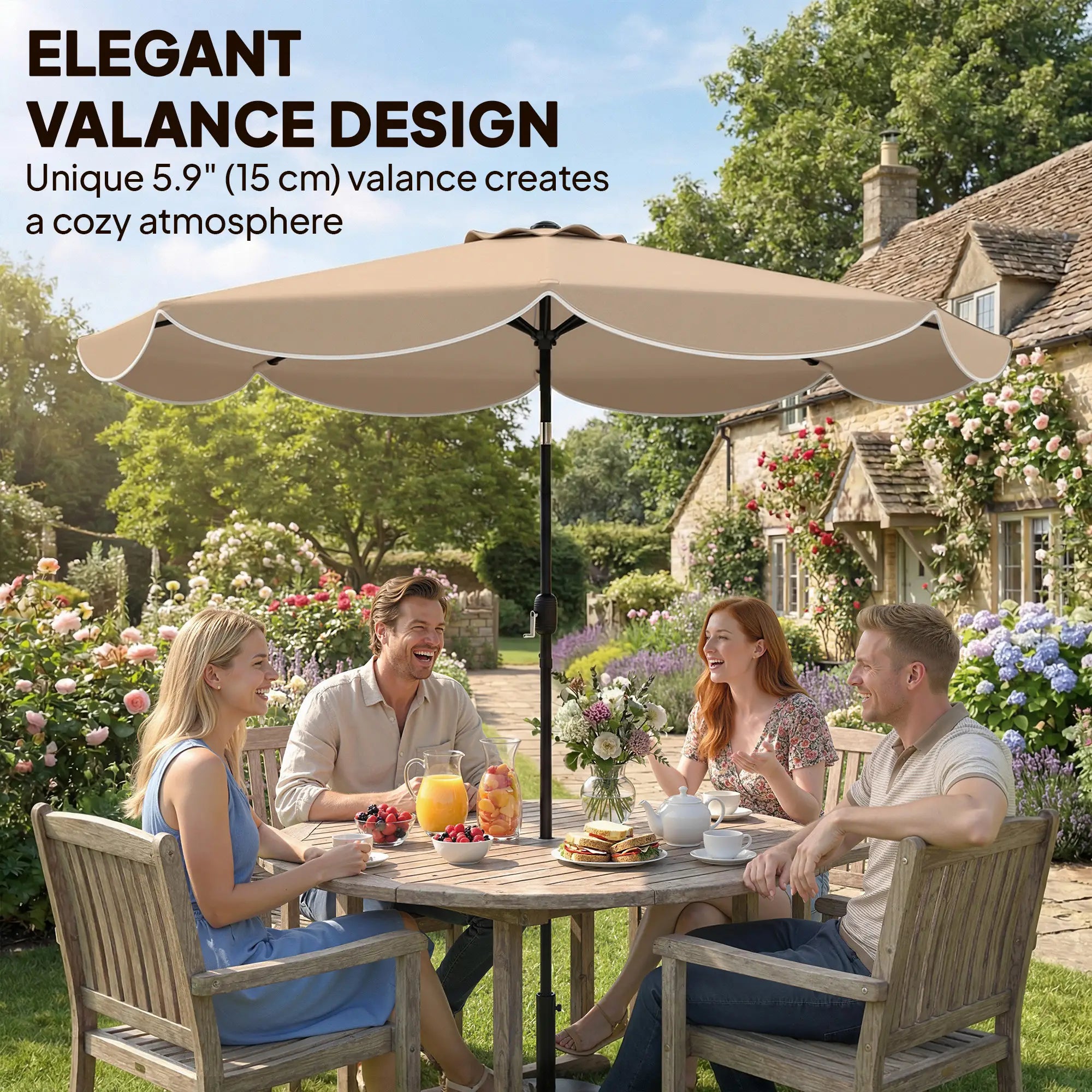 9' x 9' Round Market Umbrella, Tilt Crank Patio, Khaki Sun Umbrellas at Gallery Canada