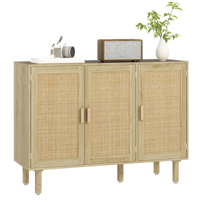 Bohemian Sideboard, 46.9" Buffet Cabinet, 3 Rattan Doors, Shelves, Oak Storage Cabinets at Gallery Canada