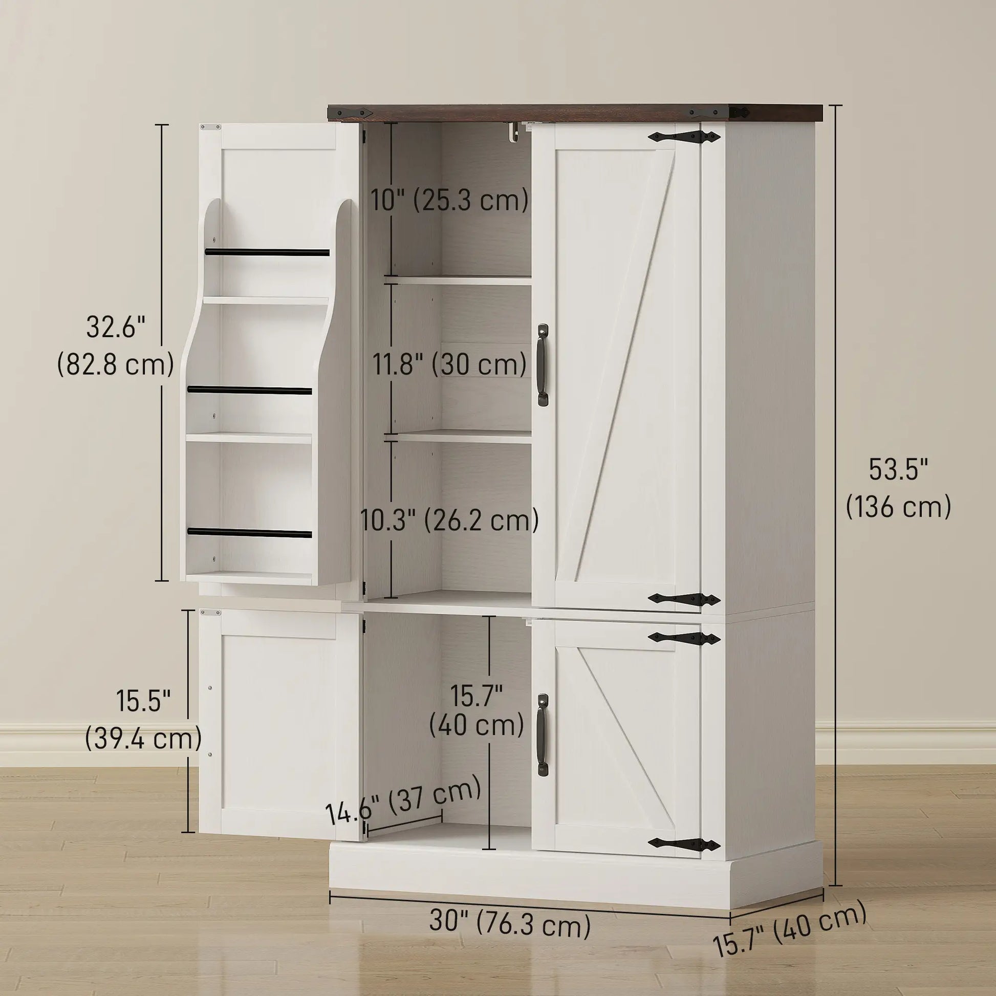 53.5 Inch Pantry Cabinet, Adjustable Shelves, 6 Door Spice Racks, White Kitchen Pantry Cabinets at Gallery Canada