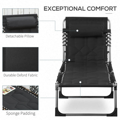 Folding Chaise Lounge Chair, Outdoor Padded Reclining, Adjustable Backrest, Black Lounger Chairs at Gallery Canada