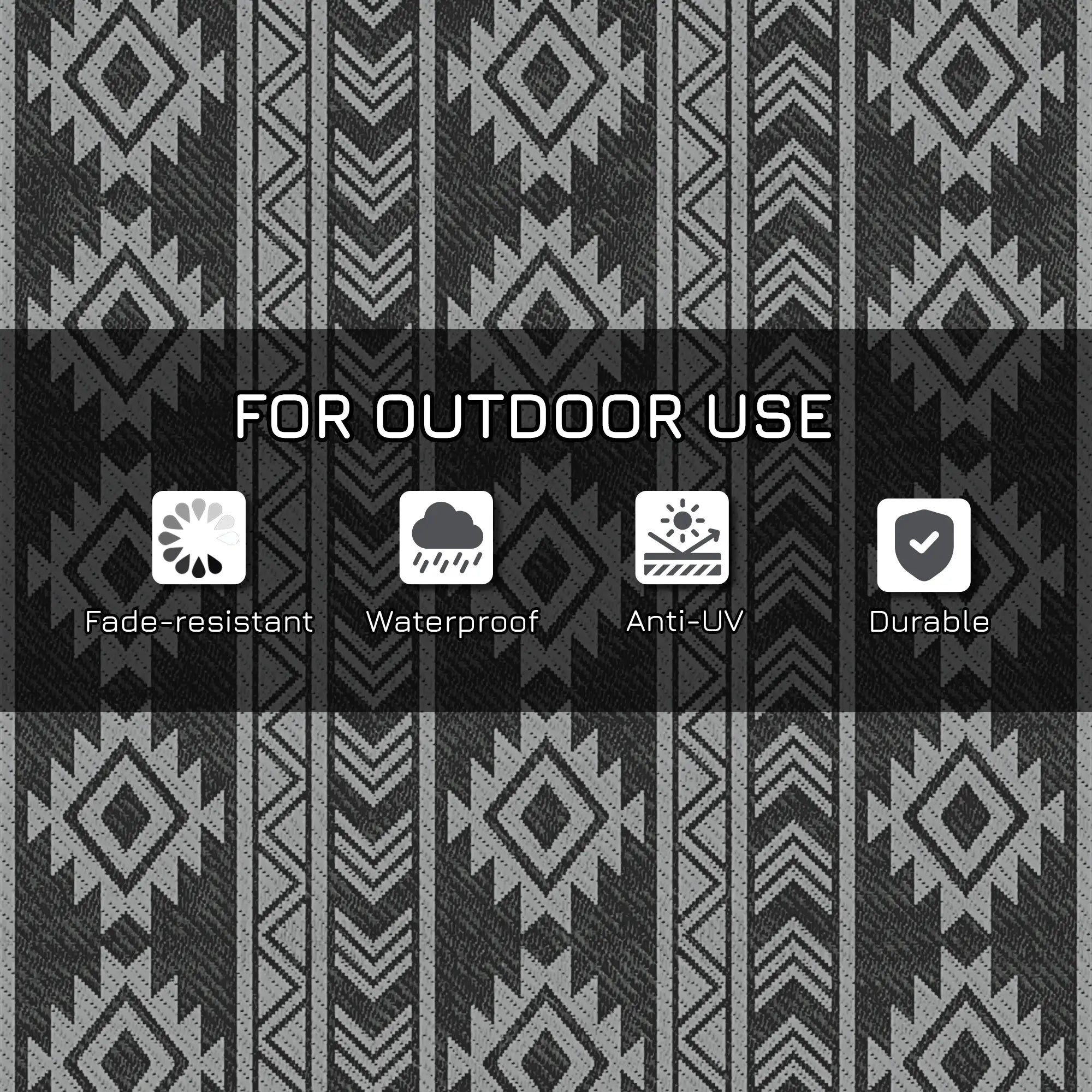 Reversible Outdoor RV Rug, Patio Mat, 6' x 9', Black & Grey Garden Decor at Gallery Canada