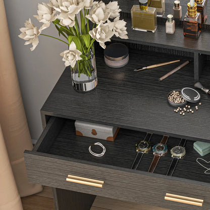 LED Vanity Table Set with Stool, Mirror, Drawer, Cabinet Shelves Dressing & Vanity Tables at Gallery Canada