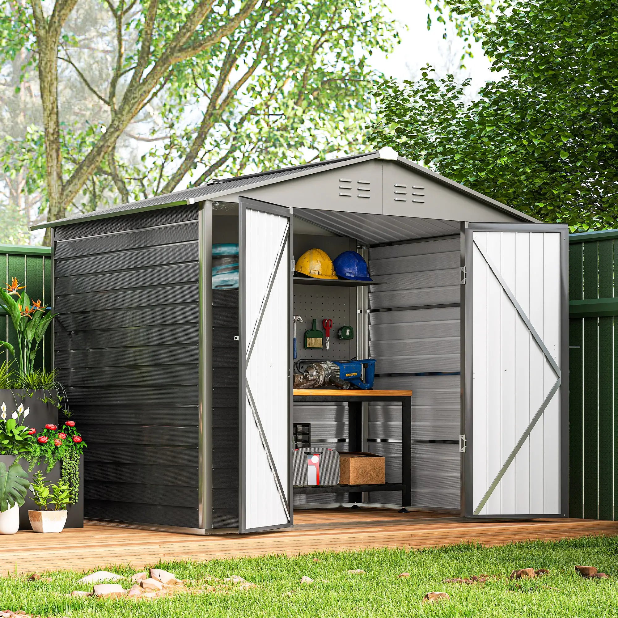 8' x 6' Outdoor Storage Shed, Metal Garden Shed, Dark Grey Sheds at Gallery Canada