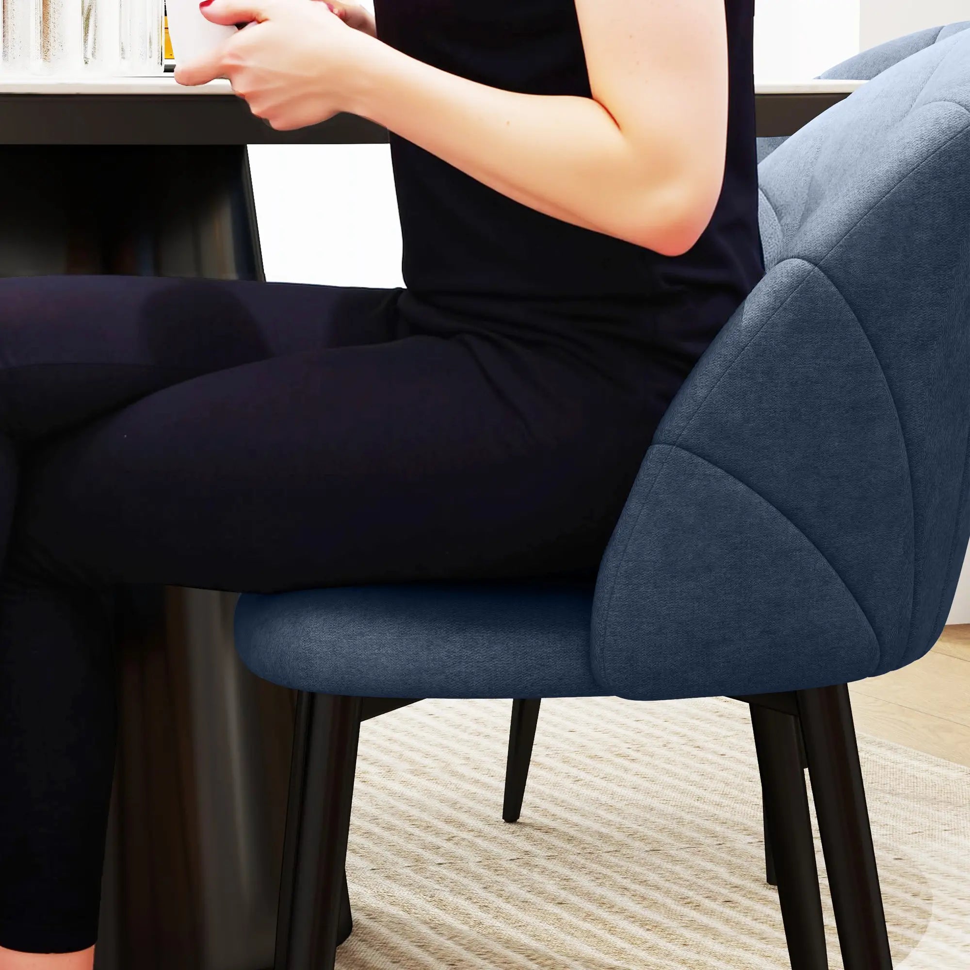 Modern Dining Chairs Set of 4, Upholstered, Metal Legs, Blue Dining Chairs at Gallery Canada