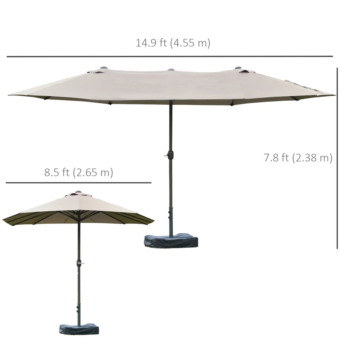 15' Outdoor Patio Umbrella, Twin Canopy Sunshade, Steel Table, Light Grey Double-sided Umbrellas at Gallery Canada
