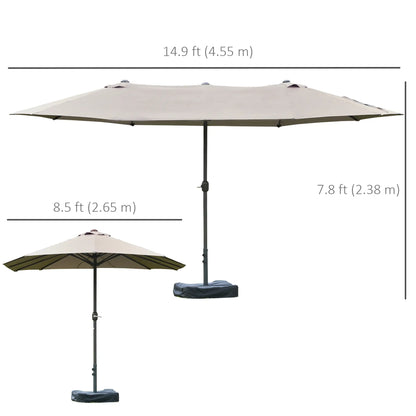 15' Outdoor Patio Umbrella, Twin Canopy Sunshade, Steel Table, Light Grey Double-sided Umbrellas at Gallery Canada