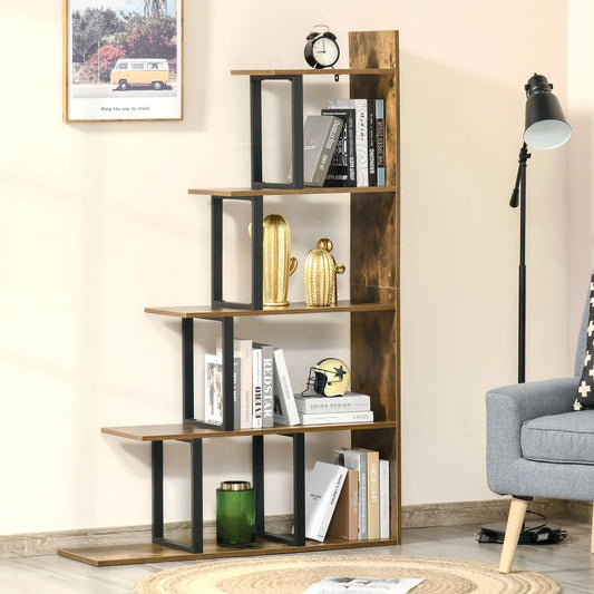 Industrial Bookcase, 5-Tier Wooden Ladder Shelf, Rustic Brown Display Bookshelves Rustic Brown at Gallery Canada