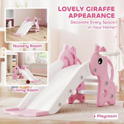3 in 1 Toddler Slide, Climber, Basketball Hoop, Giraffe Design, Pink Gym Sets & Swings at Gallery Canada