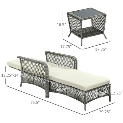 2-Piece Wicker Patio Lounge Set With Cushions, Outdoor PE Rattan Chaise Chair, Coffee Table, Cream White Chaise Loungers at Gallery Canada