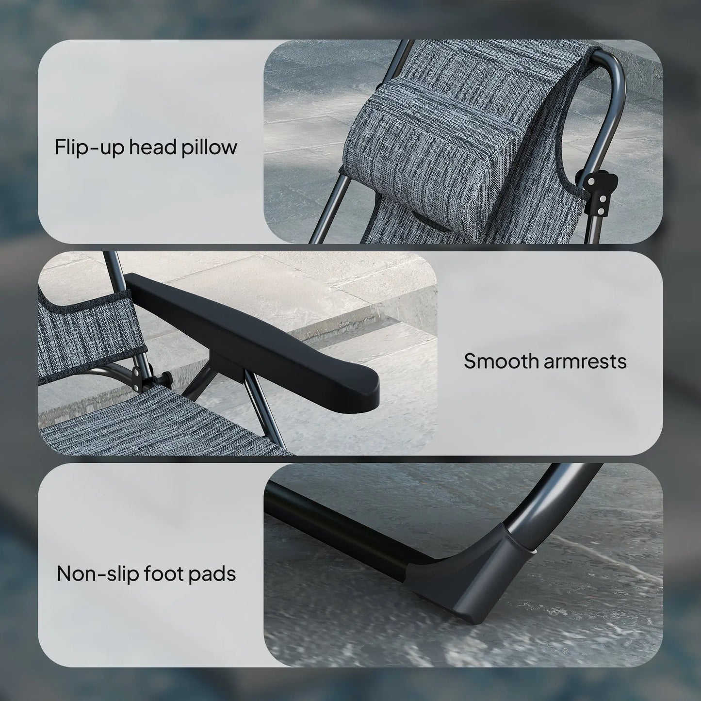 Folding Lounge Chair, Reclining Back, Mixed Grey, Grey Lounger Chairs at Gallery Canada