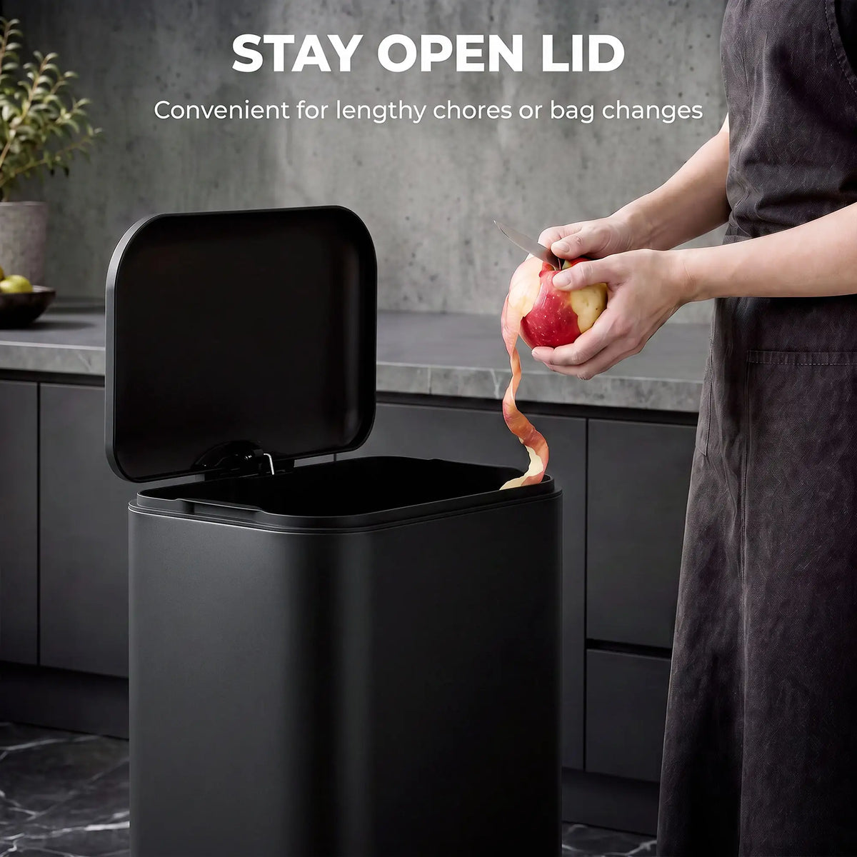 13.2 Gallon Slim Trash Can, Stainless Steel, Black