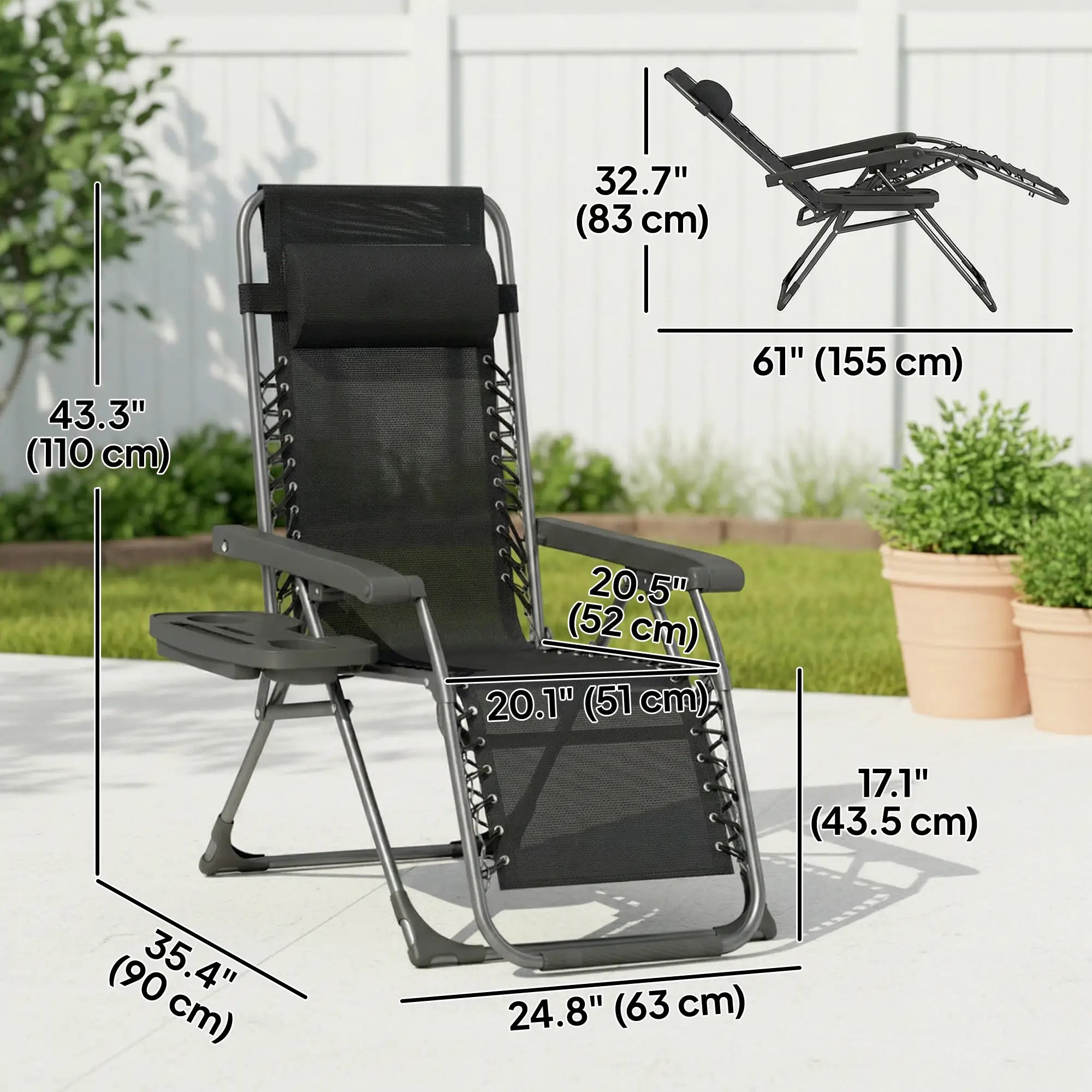 Zero Gravity Chair Set Of 2, Folding Reclining Outdoor Lounge Chair, Black Lounger Chairs at Gallery Canada