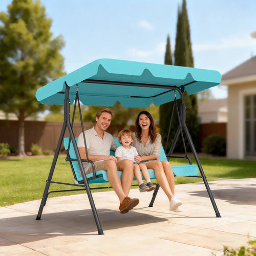 3-Seater Outdoor Porch Swing, Adjustable Canopy, Teal