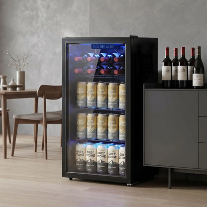 3.2 Cu.Ft Beverage Refrigerator, 139 Can Beverage Fridge Cooler with Double-Layer Glass Door Small Kitchen Appliances at Gallery Canada