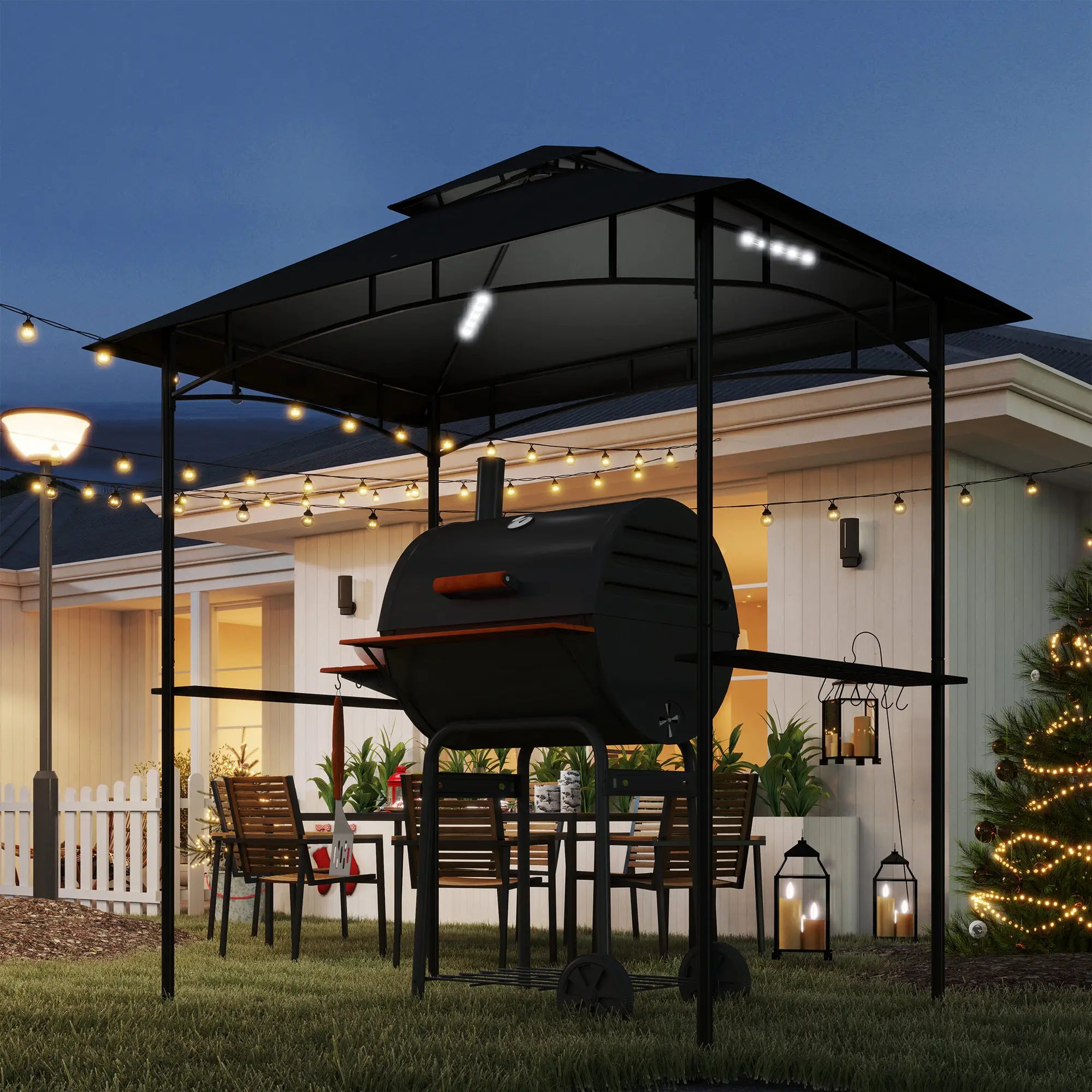 8' x 5' Outdoor Grill Gazebo, Double Tiered With Shelves, Dark Grey BBQ Grill Gazebos at Gallery Canada