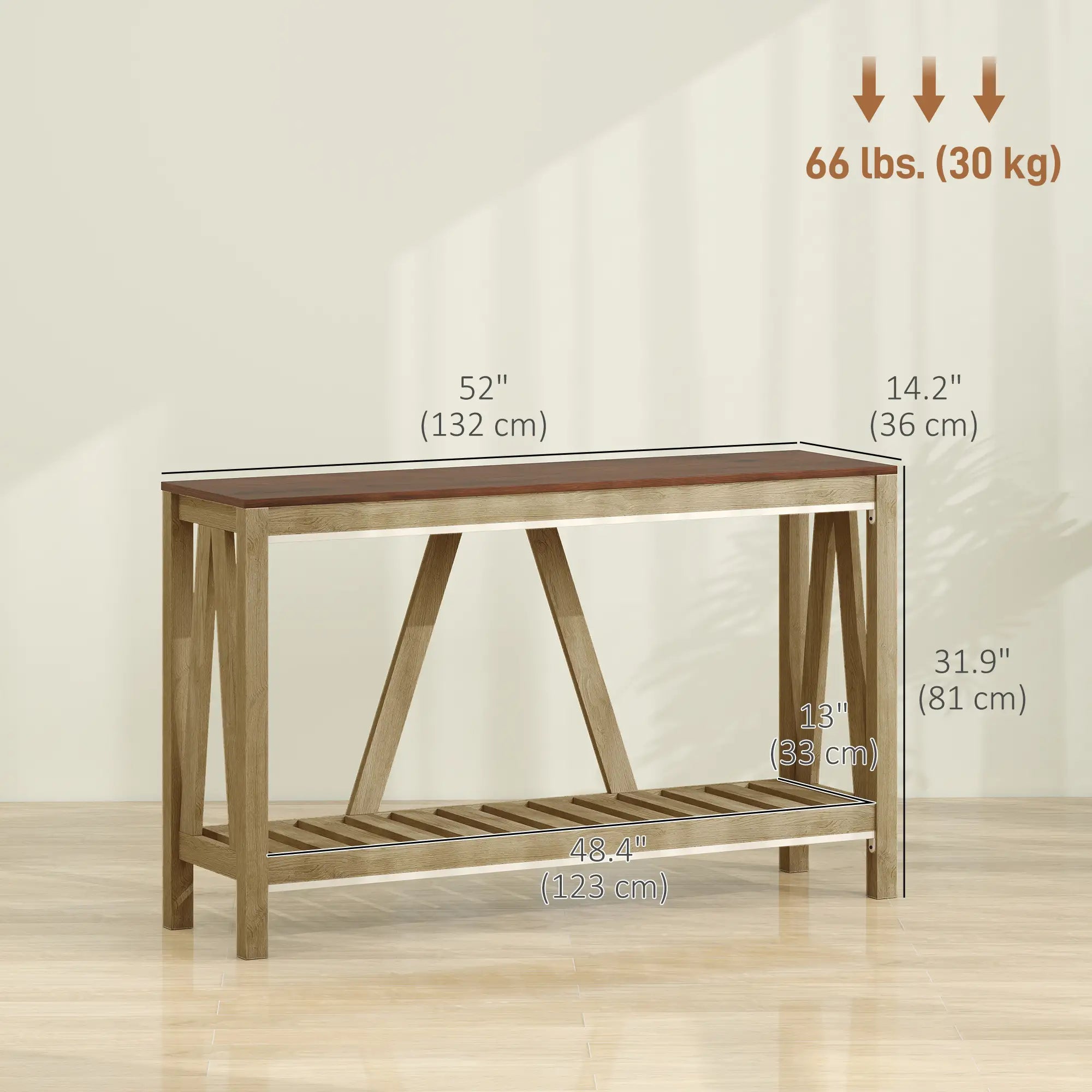 Farmhouse Console Table with Storage Shelf, Rustic Sofa Table, Oak Console Tables at Gallery Canada