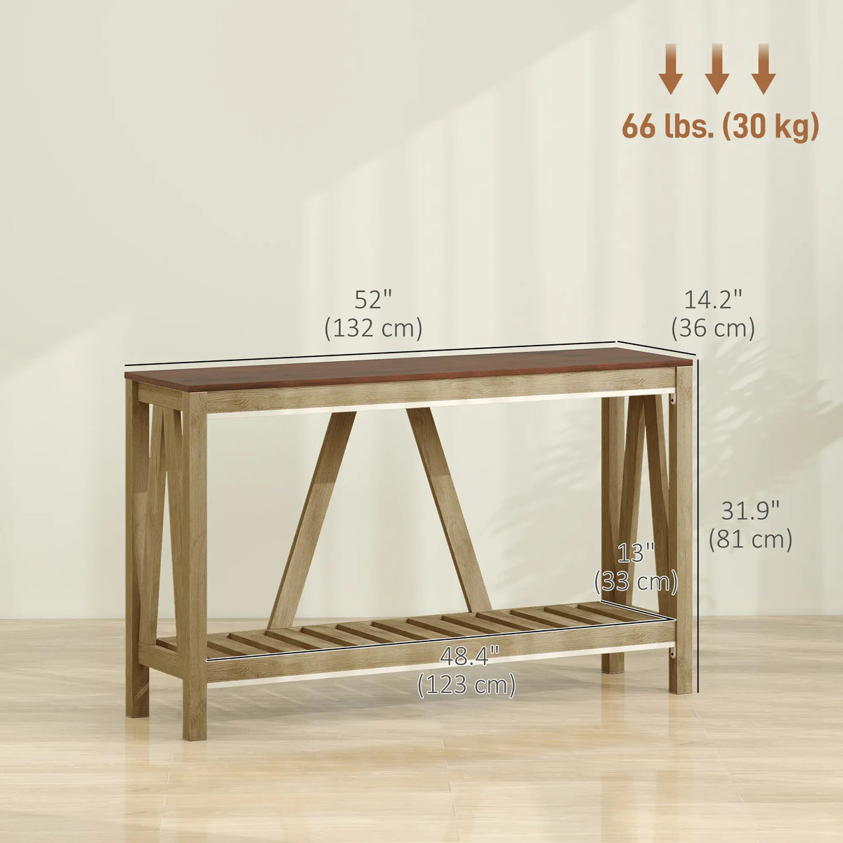 Farmhouse Console Table with Storage Shelf, Rustic Sofa Table, Oak Console Tables at Gallery Canada