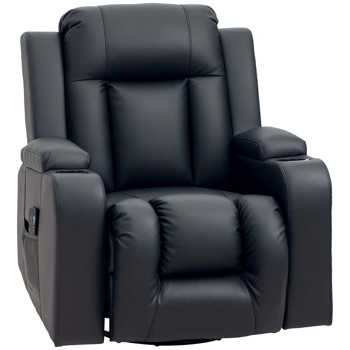 360° Swivel Massage Recliner Chair, 8 Vibration, PU Leather, Black Single Sofas Black at Gallery Canada