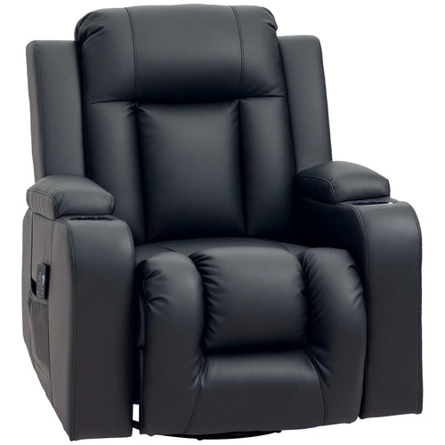 360° Swivel Massage Recliner Chair, 8 Vibration, PU Leather, Black