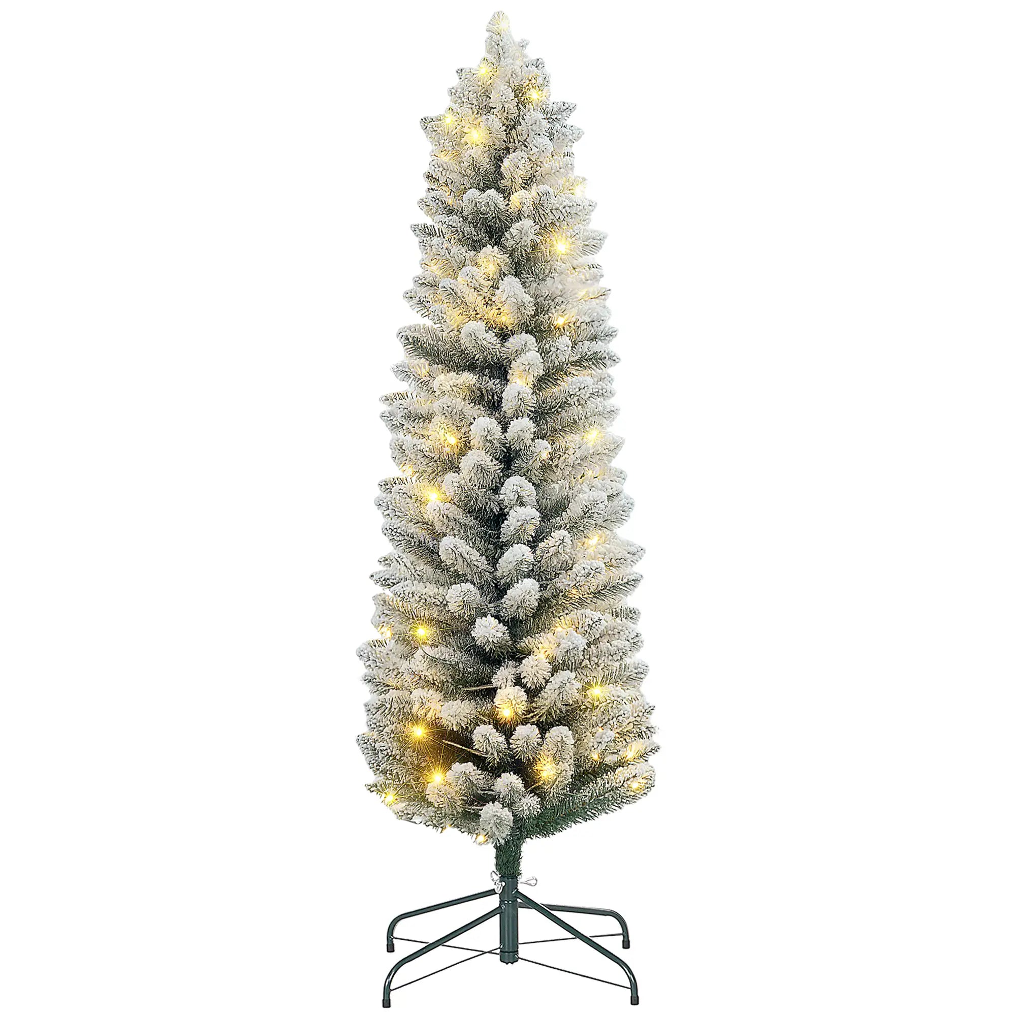 5ft Prelit Snow Flocked Christmas Tree, Metal Base, Warm White LED Pre Lit Christmas Trees at Gallery Canada
