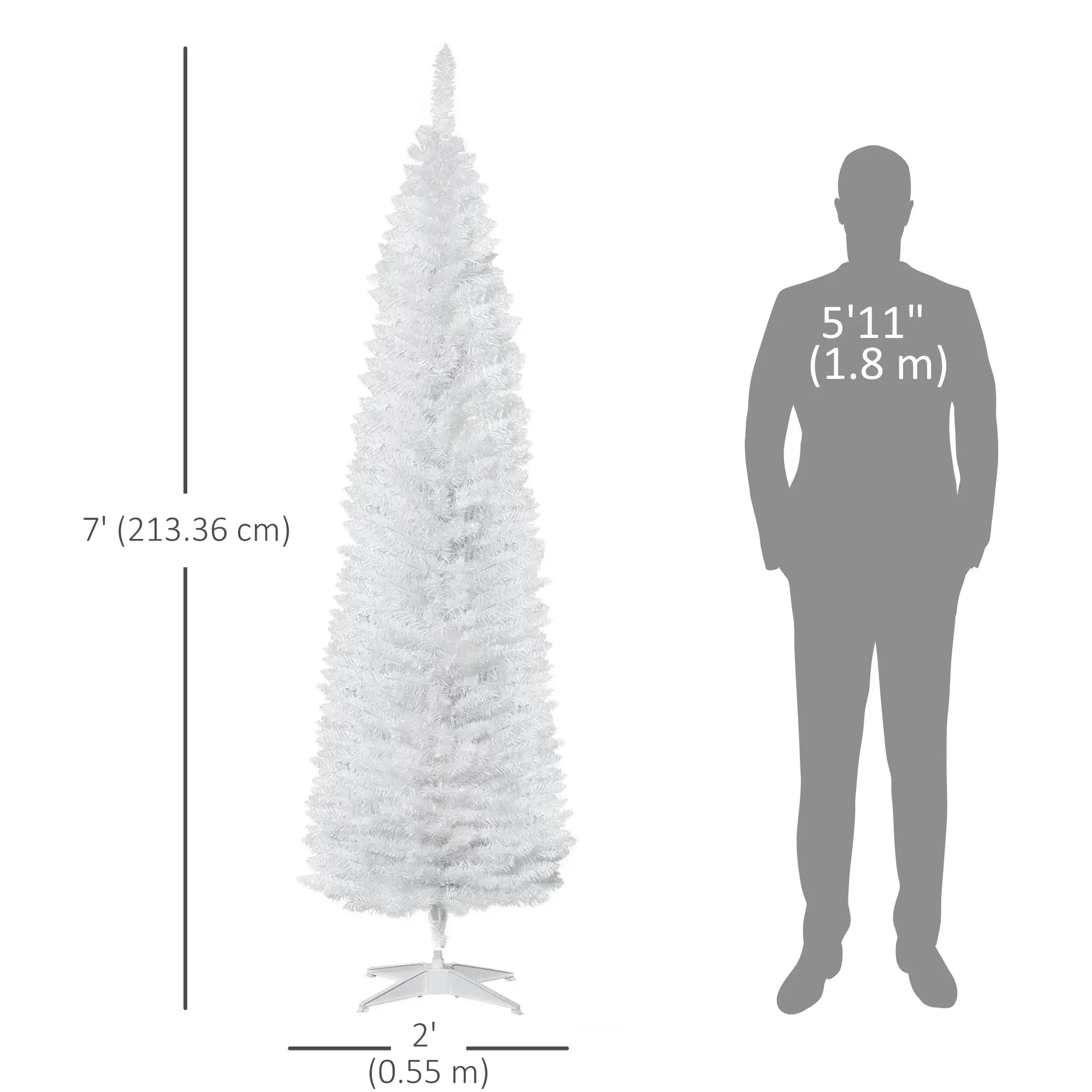 7' Slim Artificial Christmas Tree, Realistic Branches, Sturdy Metal Stand, White Pencil Christmas Trees at Gallery Canada