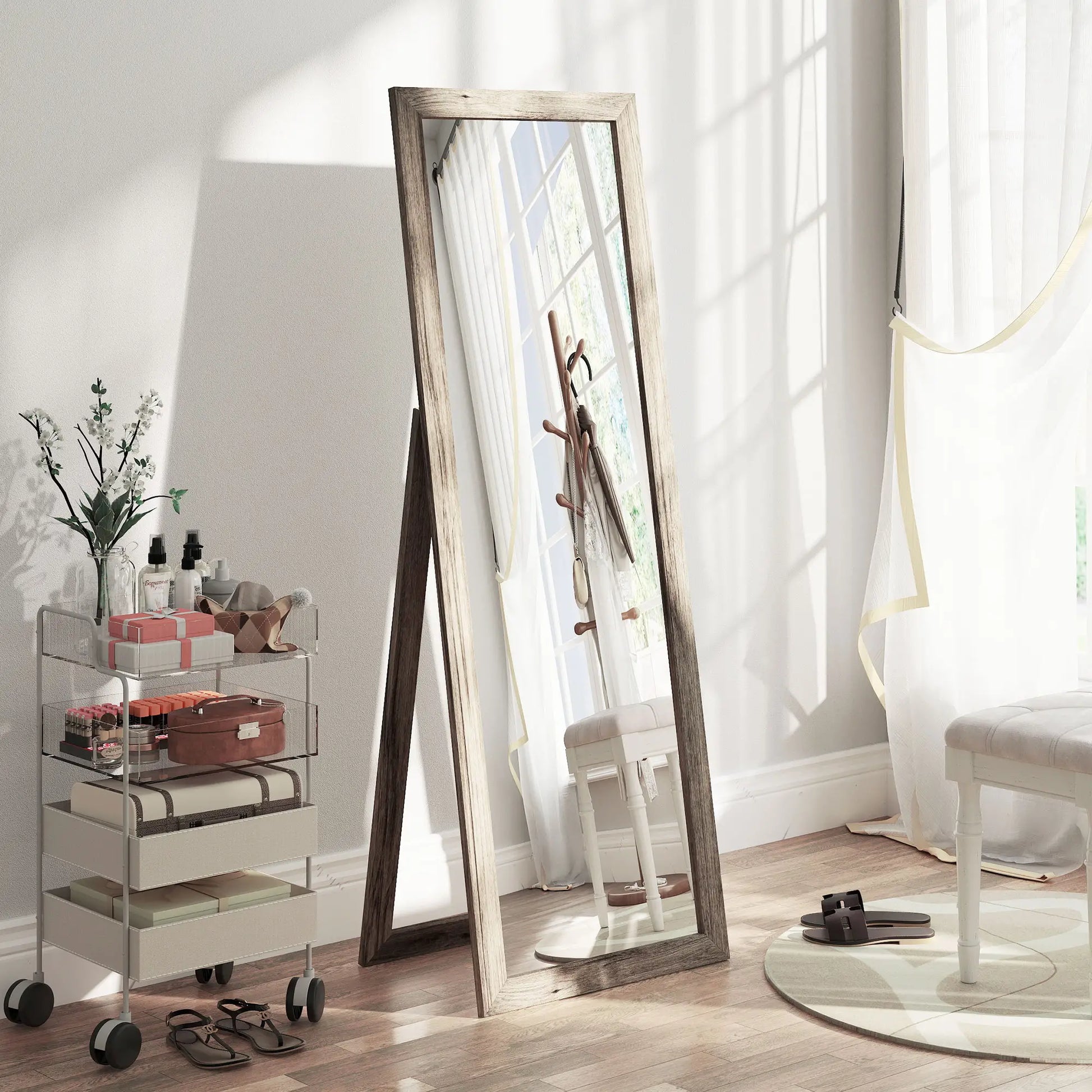 58" x 20" Floor Mirror, Full Body, Bedroom, Living Room, Wood Grain, Grey Full Length Mirrors at Gallery Canada